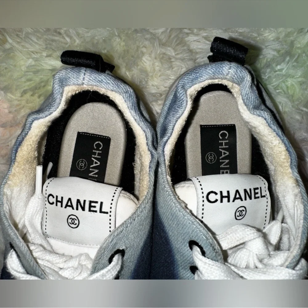 Chanel Blue Denim CC Logo Sneakers Size 38